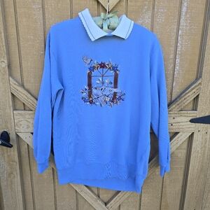 Blue Embroidered Sweater